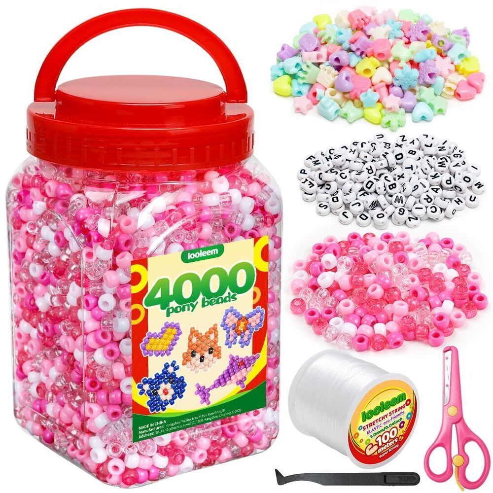 9710 Pink Solid & Glitter Bulk Pony Beads - 4000pc Kit for Friendship